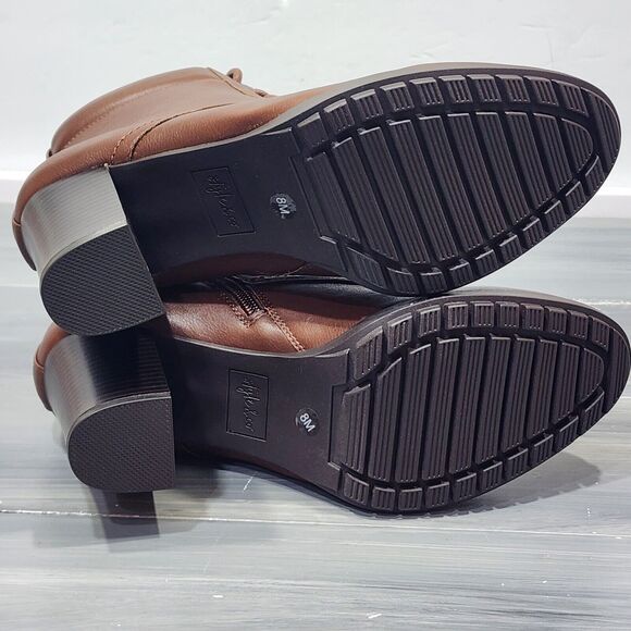 Style & Co Lucillee Ankle Boots 8 M Brown Faux Leather Pointed Toes Block Heels - Picture 11 of 12